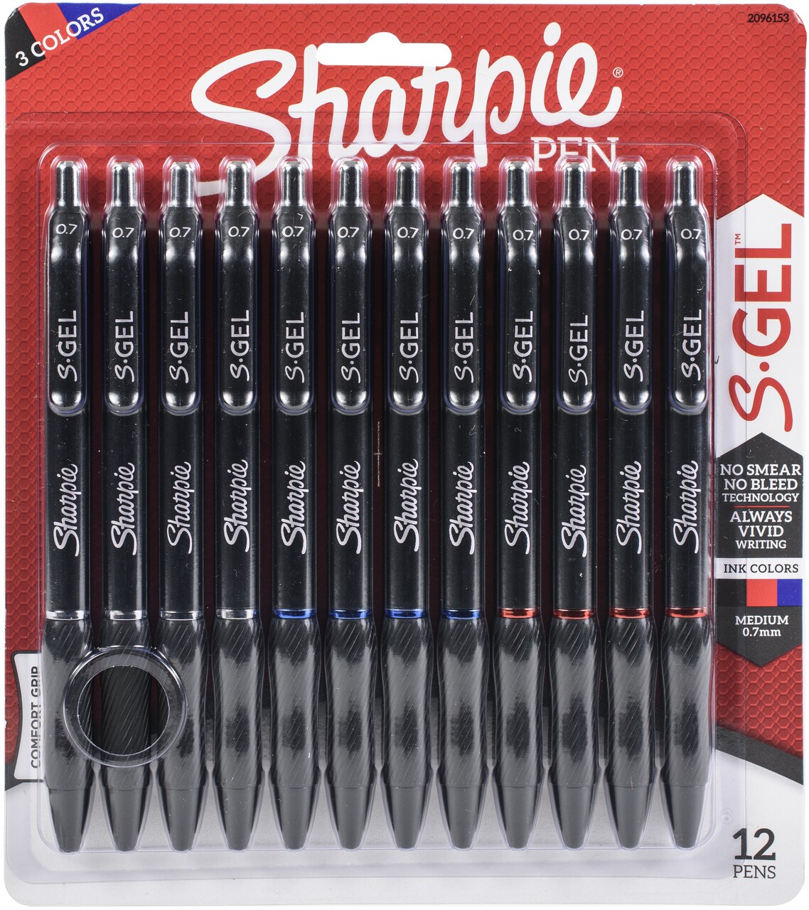 Sharpie S-Gel .7mm Medium Point Pens 12/Pkg-Business Colors - Black, Blue & Red